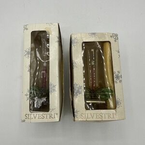 VTG 2 Silvestri Hurricane Lamp w/ Candle Glass Clip-On Christmas Ornament Rare